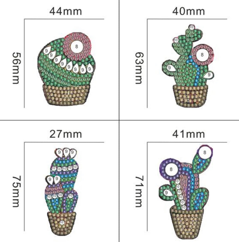 Set of 4 CACTI - Diamond Painting Key Rings