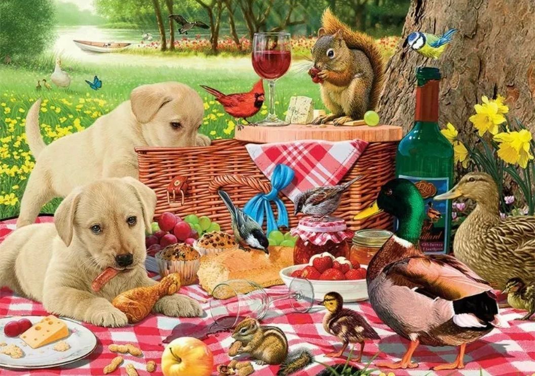 PUPPY PICNIC - Full Drill Diamond Painting - 40cm x 30cm
