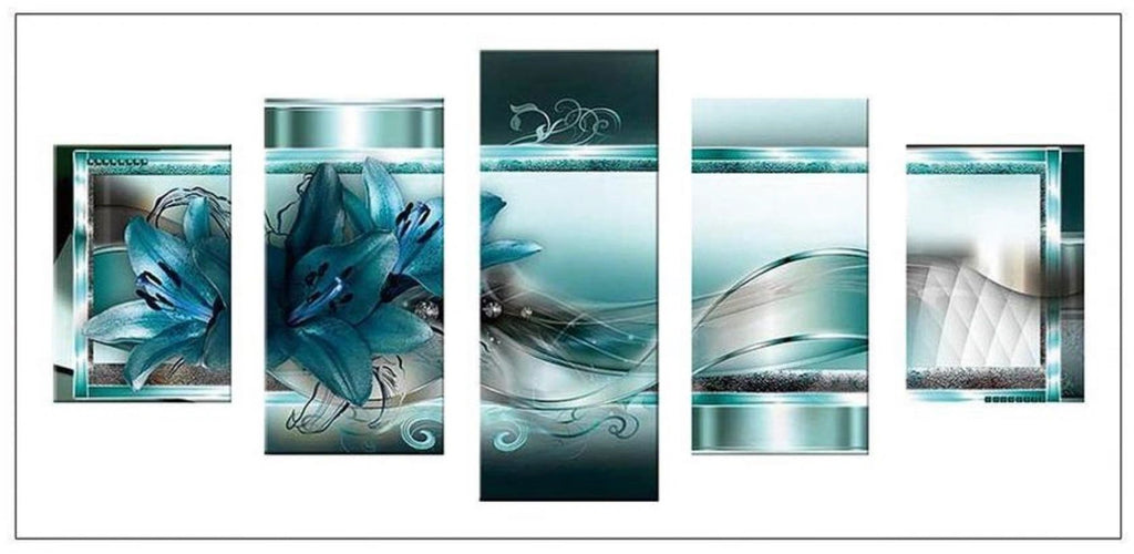 5 Panel BLUE FLOWER - Full Drill Diamond Painting - 95cms x 45cms